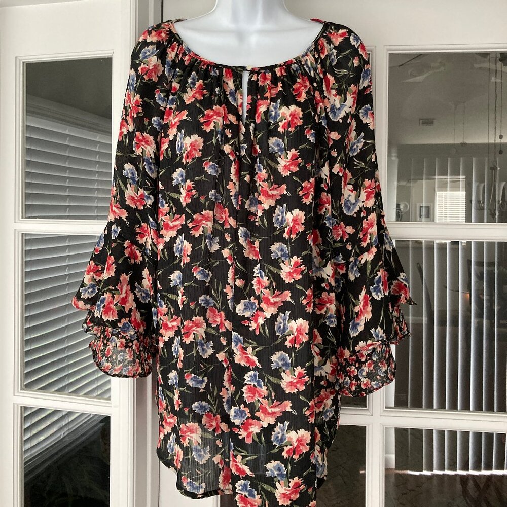 Chaps Floral Tiered Ruffle 3/4 Sleeve Blouse 1X